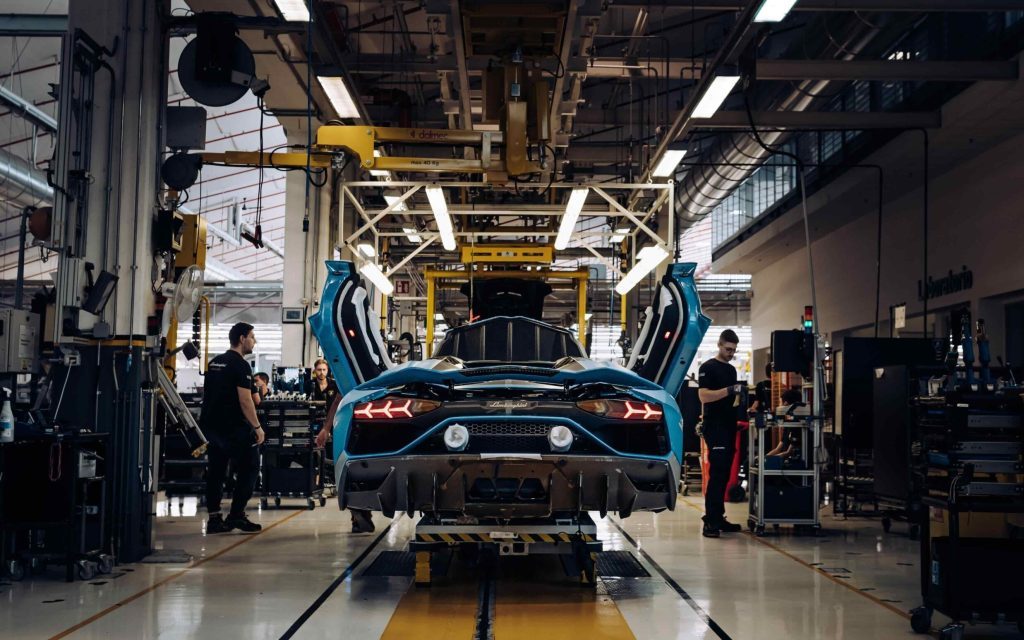 Last Lamborghini Aventador on production line rear view