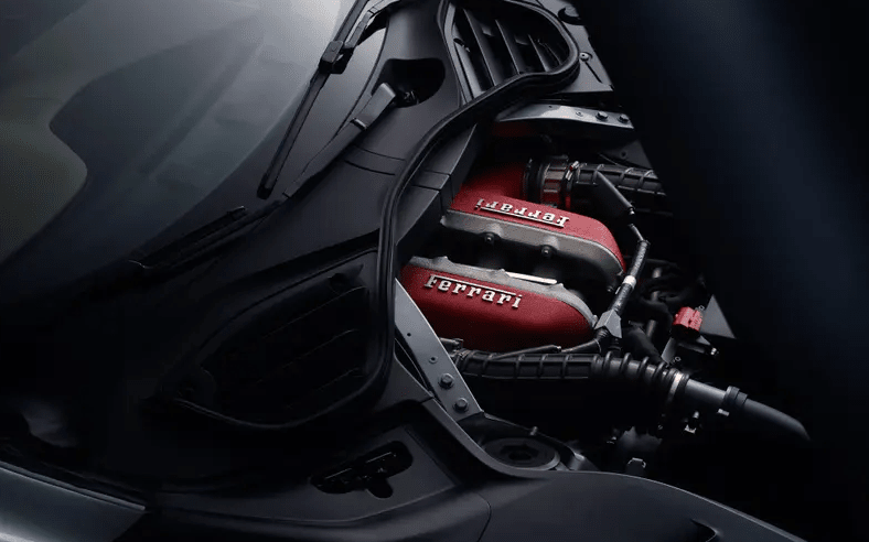 Ferrari Purosangue SUV V12 engine close up view