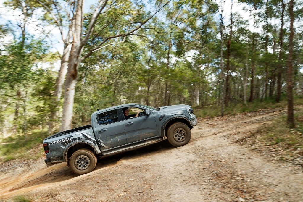 2022 Ford Ranger Raptor driving through bush