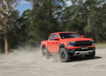 2022 Ford Ranger Raptor driving sideways on gravel