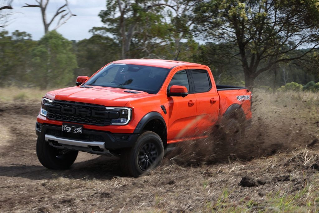 2022 Ford Ranger Raptor kicking up mud