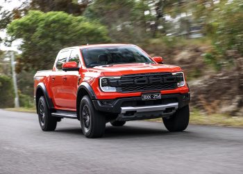 Ford Ranger Raptor front three quarter view while driving