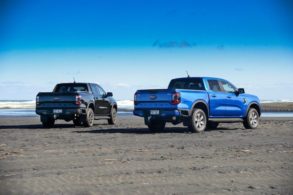 2022 Ford Ranger Wildtrak V6 vs Ford Ranger XLT 4x4 parked on beach