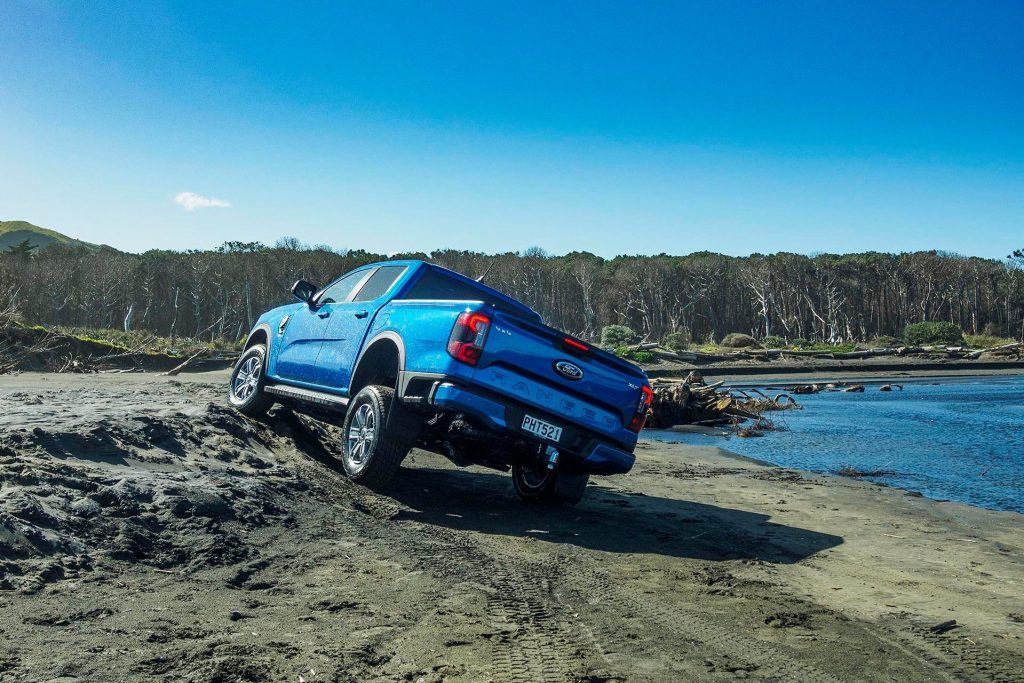 2022 Ford Ranger XLT 4x4 driving up sand bank