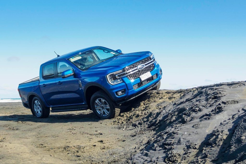 2022 Ford Ranger XLT 4x4 driving up sand bank