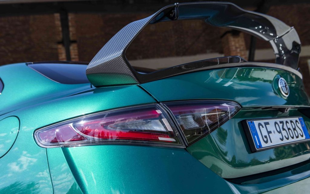 Alfa Romeo Giulia GTAm rear wing close up view