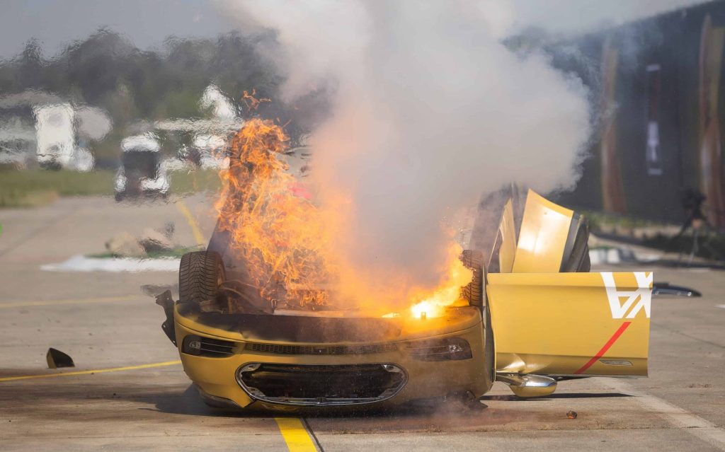 Tesla Model S on fire in crash test