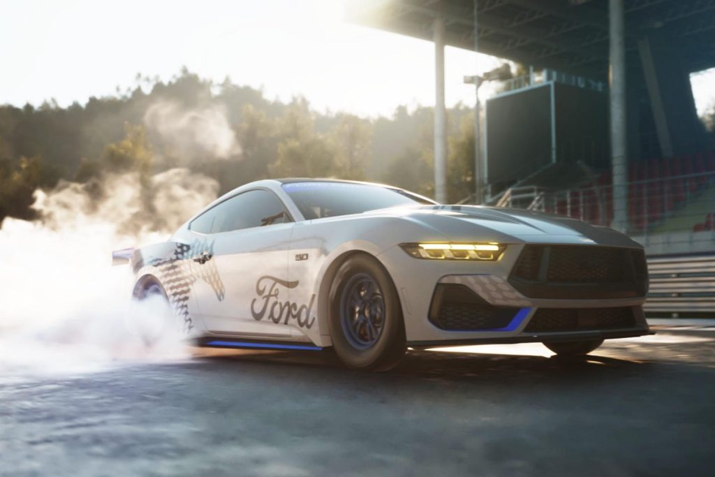 Next gen Ford Mustang drag car doing a burnout