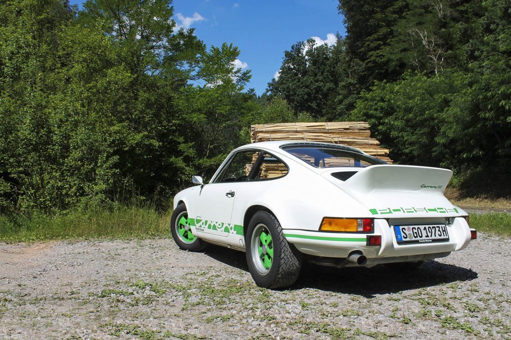 1973 Porsche 911 2.7 Carrera RS rear static in front of trees