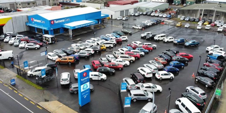 Car dealership lot view from above