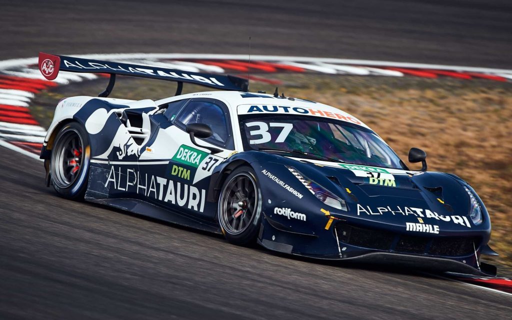 Nick Cassidy Ferrari 488 DTM front three quarter view racing