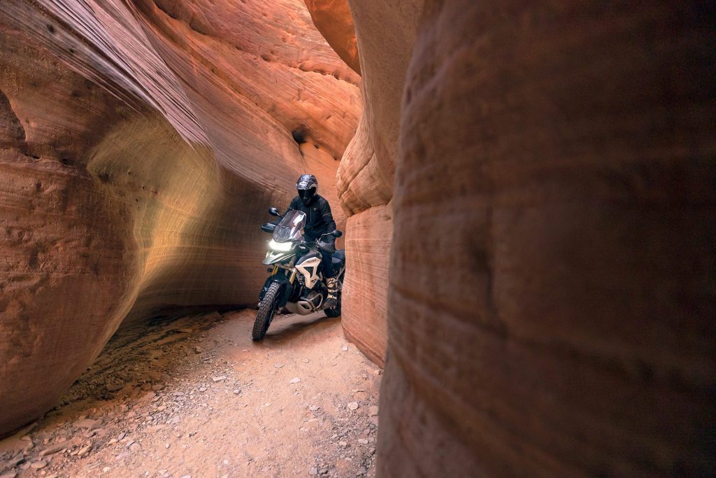 2022 Triumph Tiger 1200 riding through cave