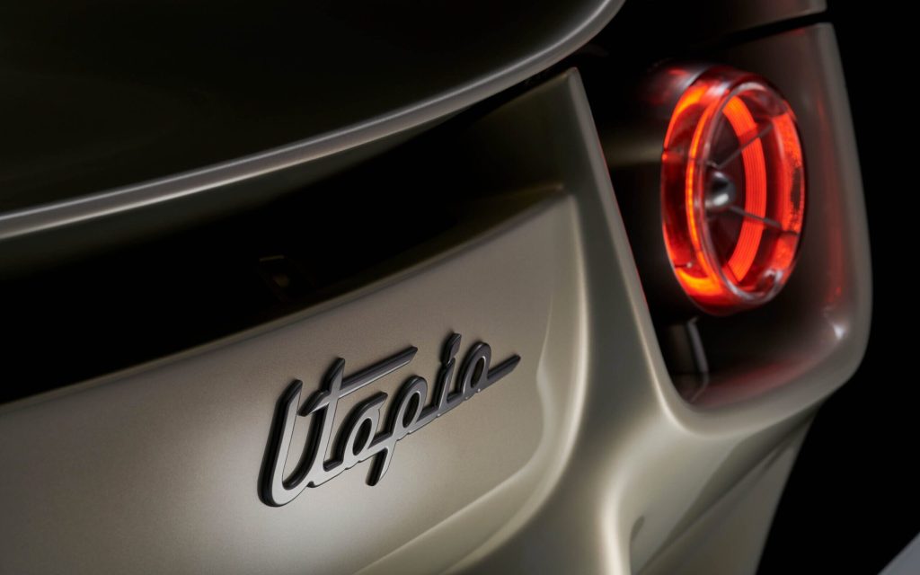 Pagani Utopia rear badge close up view