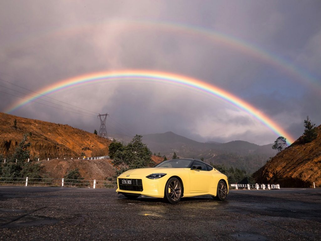2022 Nissan Z with rainbow in background