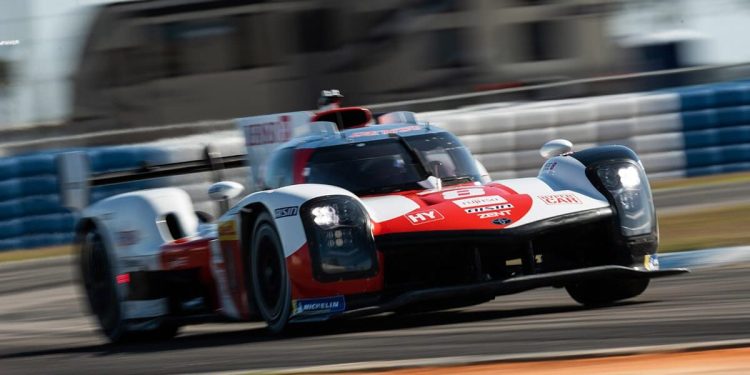 Brendon Hartley Toyota Gazoo Racing GR010 front three quarter view racing on track