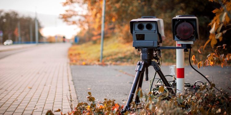 Mobile speed camera on side of road