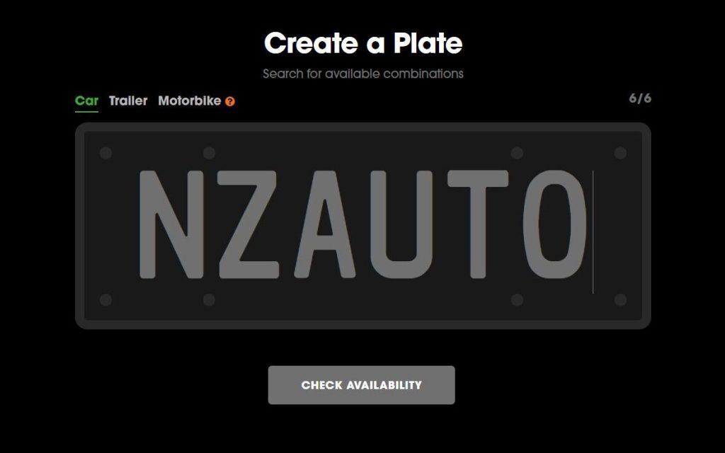 NZ AUTO on black license plat configurator