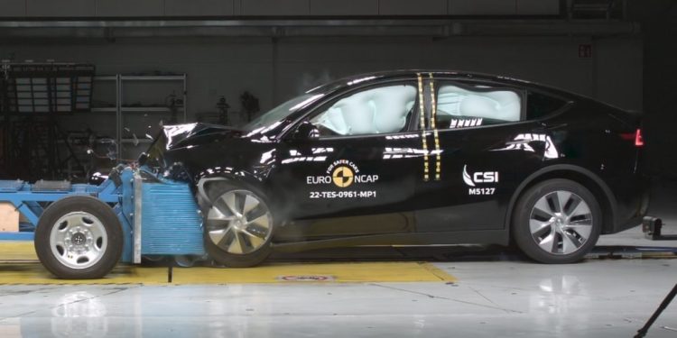 Tesla Model Y side view of ANCAP crash test