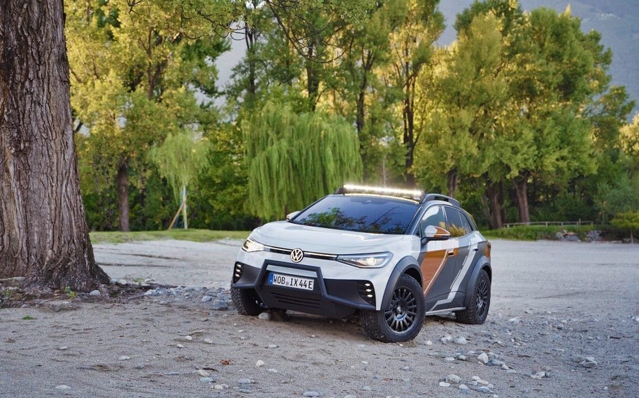 Volkswagen ID.Xtreme front three quarter view by trees