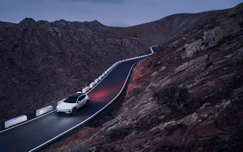 Polestar 3 driving on road at night