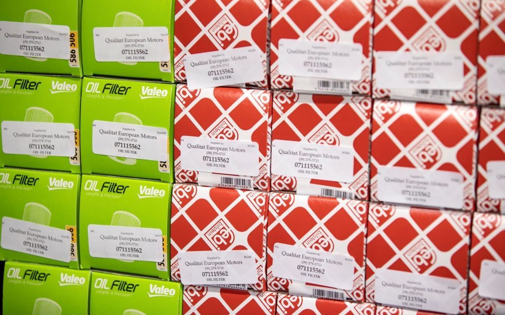 Car part boxes stacked on top of each other