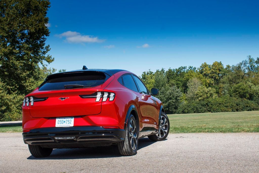 The rear of the Mach-E shows clear Mustang styling influences