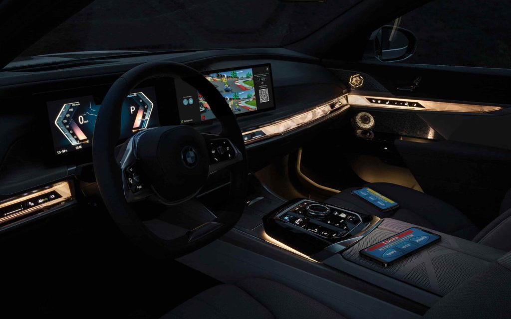 BMW interior gaming feature close up