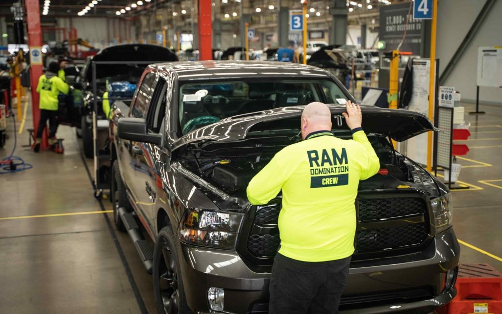 RAM Trucks Australia production line with man inspecting vehicle