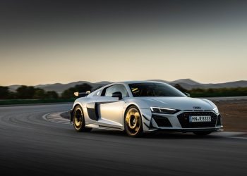 Audi R8 GT front three quarter view driving