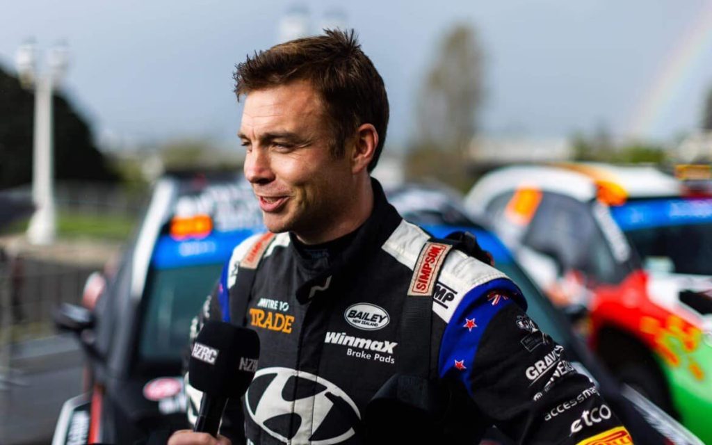 Hayden Paddon being interviewed at Rally New Zealand