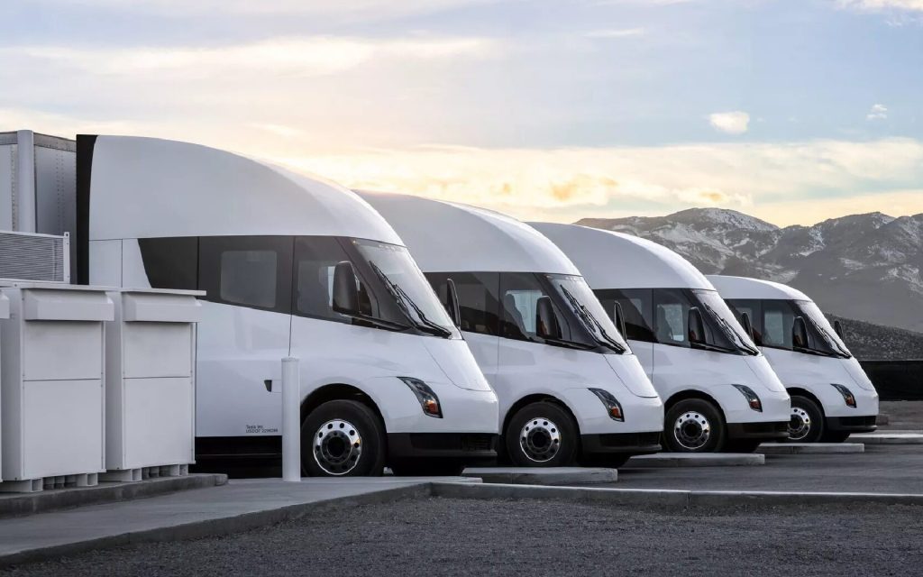 Tesla Semi truck lineup side view