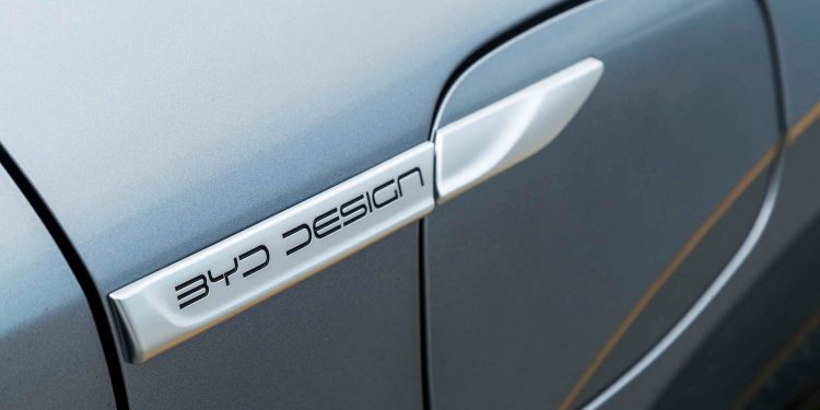 BYD Design badge close up