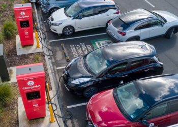 Electric cars charging at ChargeNet chargers