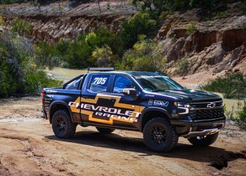 Chevrolet Silverado ZR2 by stream front three quarter view