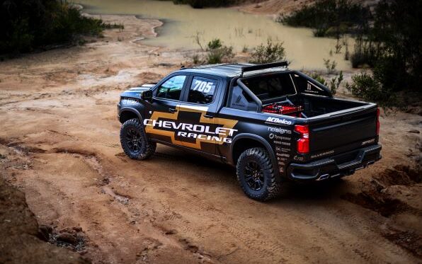 Chevrolet Silverado ZR2 by stream rear three quarter view