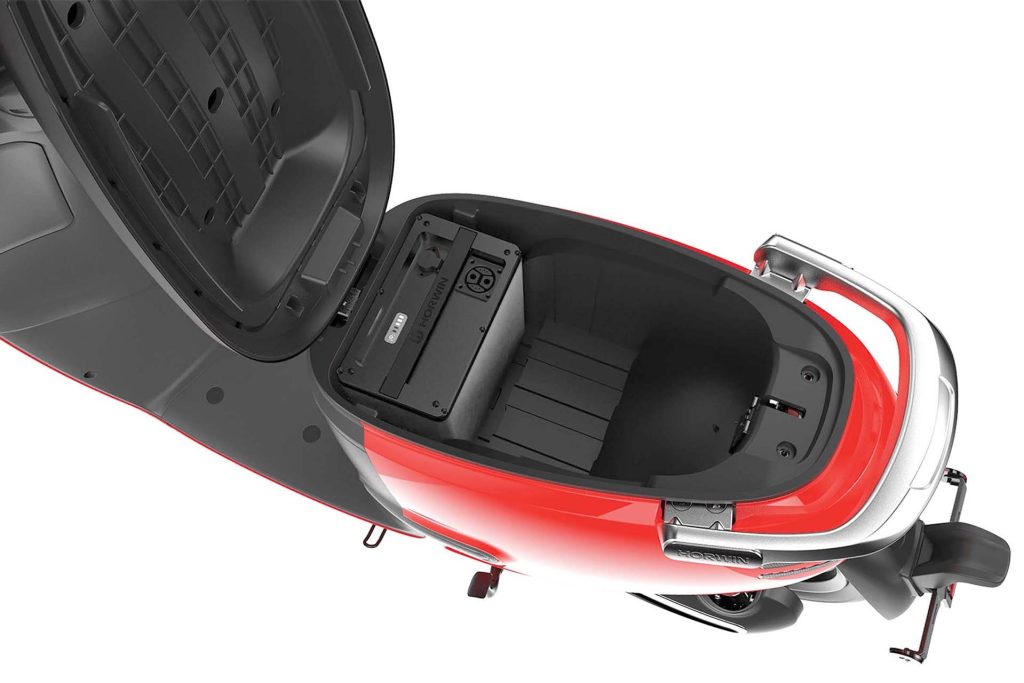 Horwin EK3 underseat storage and battery compartment