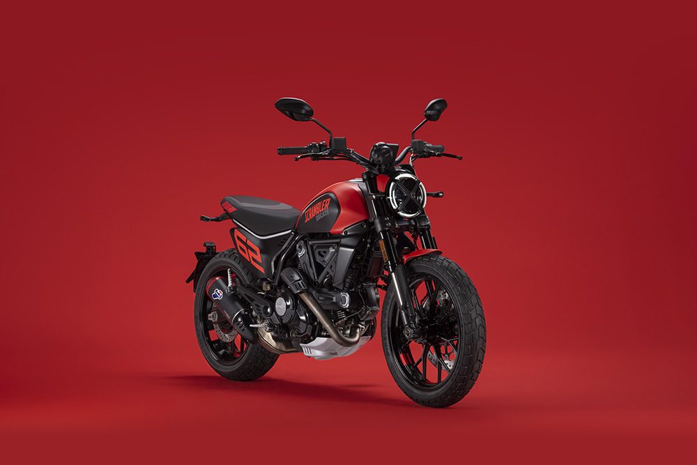 Ducati Scrambler on red background
