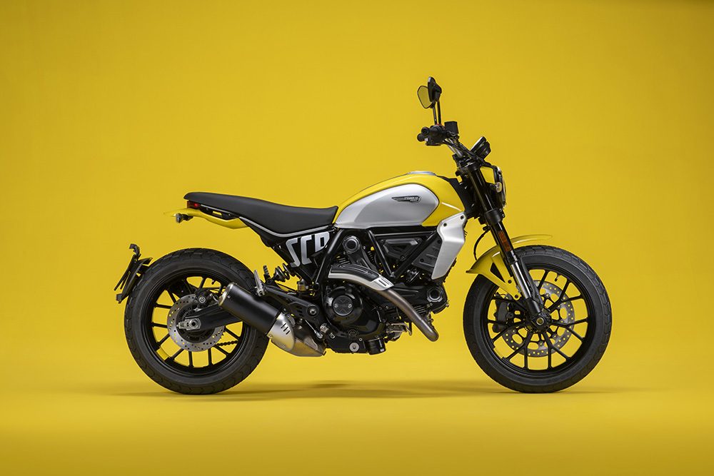 Ducati Scrambler on yellow background