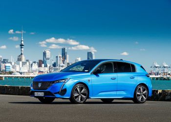 Peugeot 308 in front of Auckland skyline