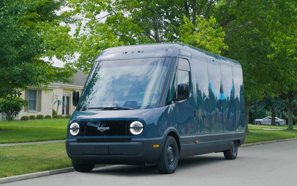 Rivian delivery van front three quarter view