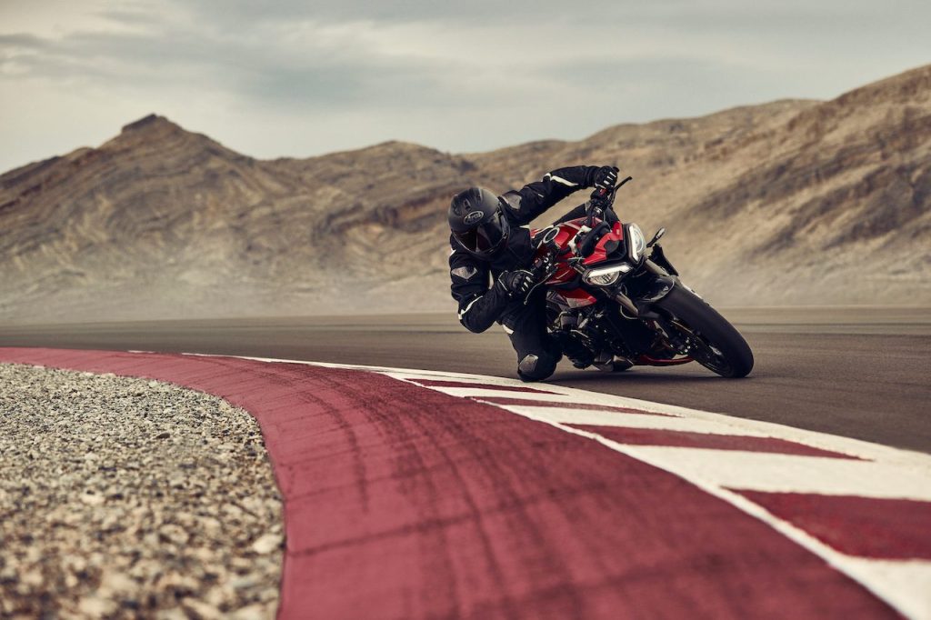 Triumph Street Triple with rumble strip in foreground