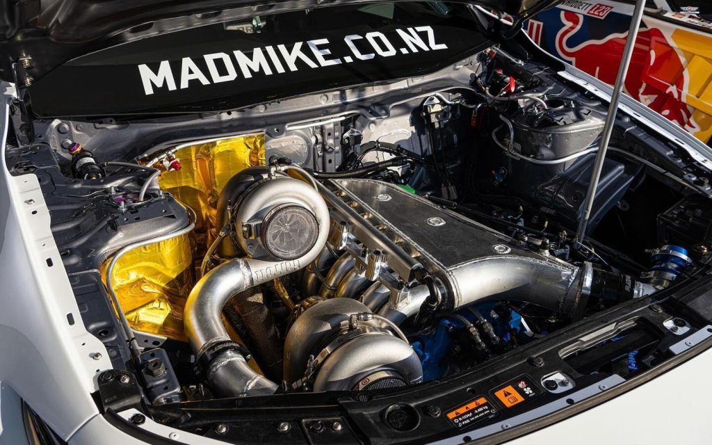 Mad Mike Whiddett's Mazda3 hillclimb car engine bay