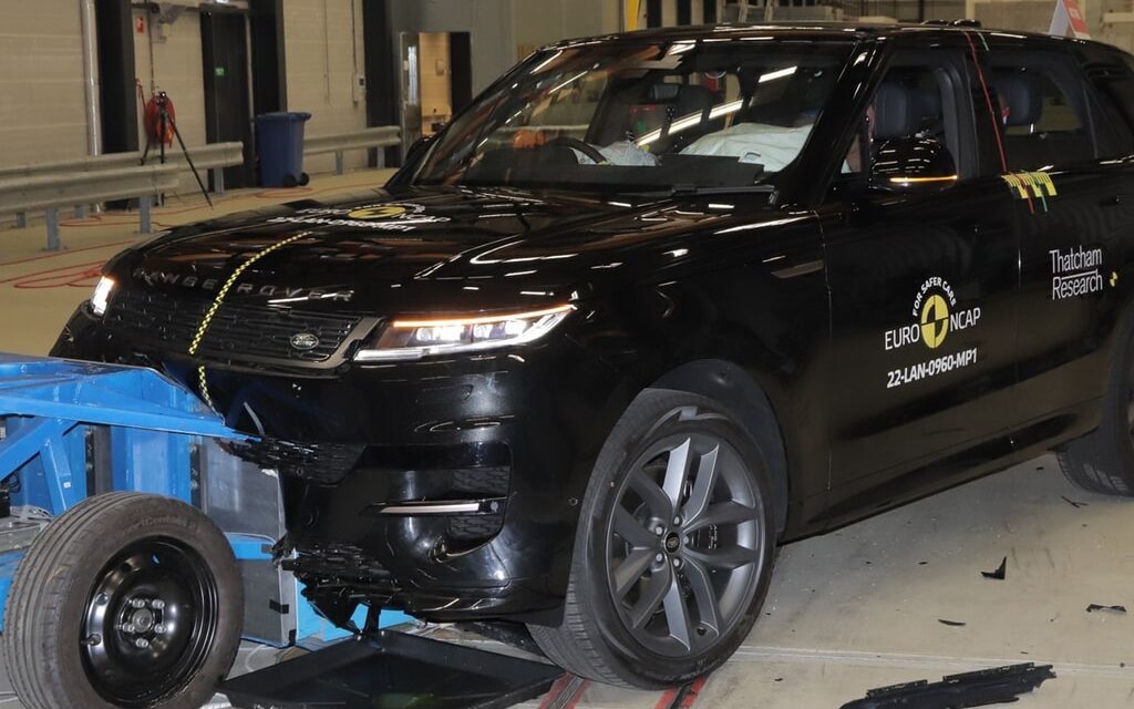 Range Rover front three quarter view after crash test