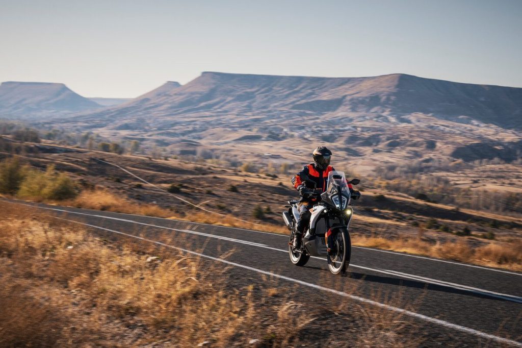 KTM 790 Adventure riding through mountains