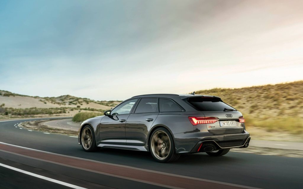 Audi RS 6 Avant Performance rear three quarter view driving