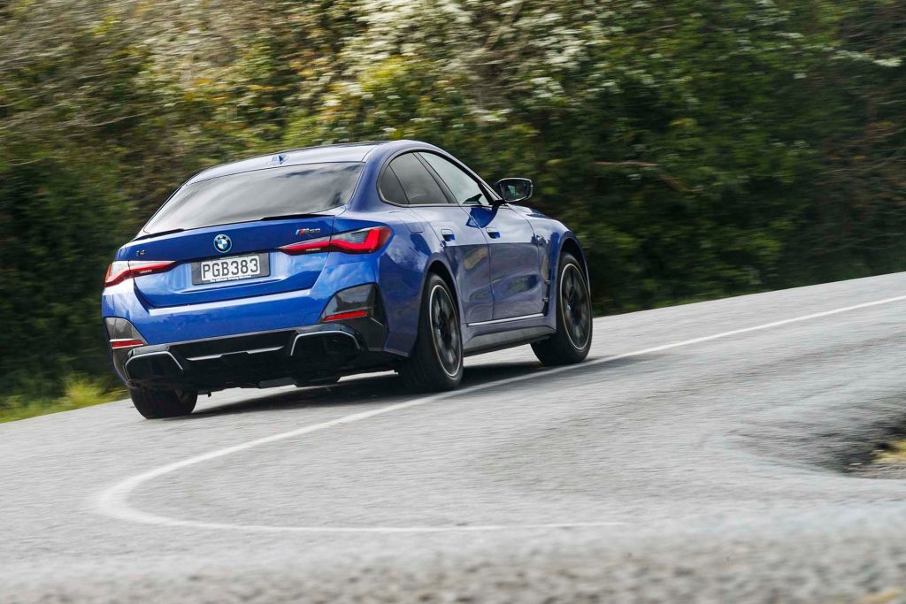 BMW i4 M50 xDrive rear cornering action