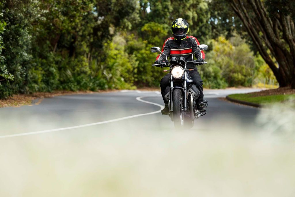 Moto Guzzi V7 Special 850 on twisty road