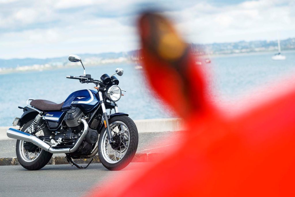 Moto Guzzi V7 Special 850 in front of water