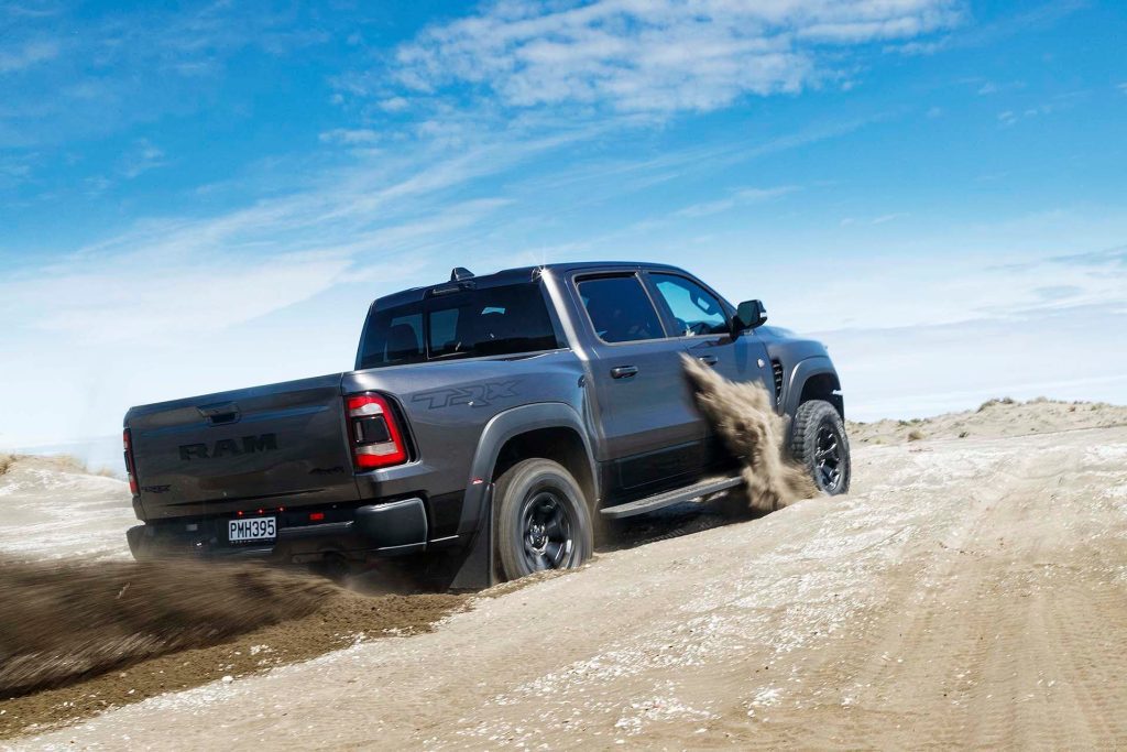 Ram 1500 TRX kicking up sand