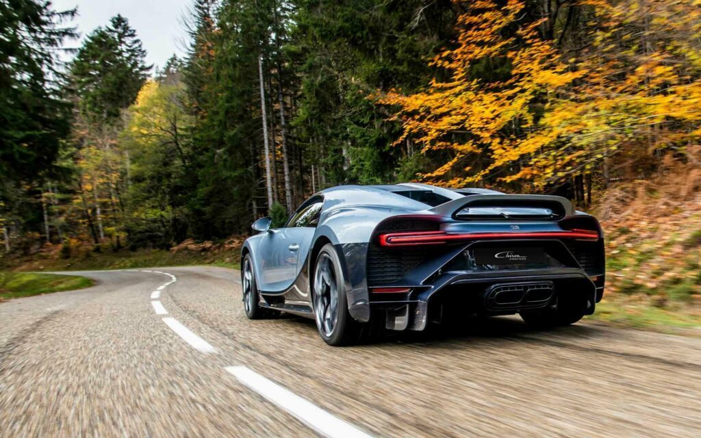Bugatti Chiron Profilee rear three quarter view driving